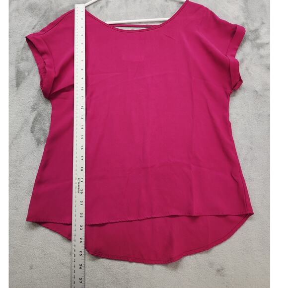 Pink Rose Scoop Neck Lattice Cutout Back Cuffed Sleeve Blouse Size M Pink Office - Picture 7 of 8